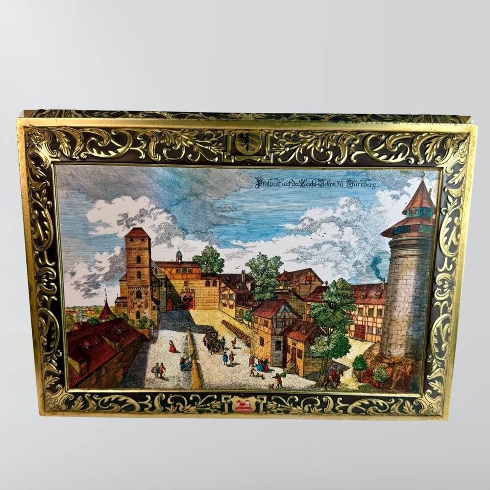 Vintage E. Otto Schmidt Large Ornate German Hinged Metal Tin Storage Box